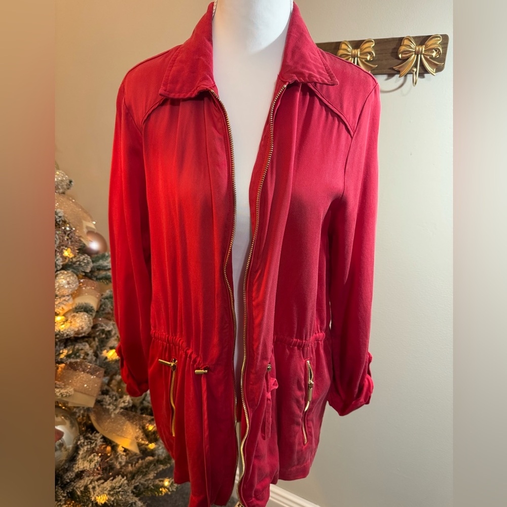 Peck & Peck Red Lyocell Zip Front Utility Jacket Medium - Picture 2 of 4